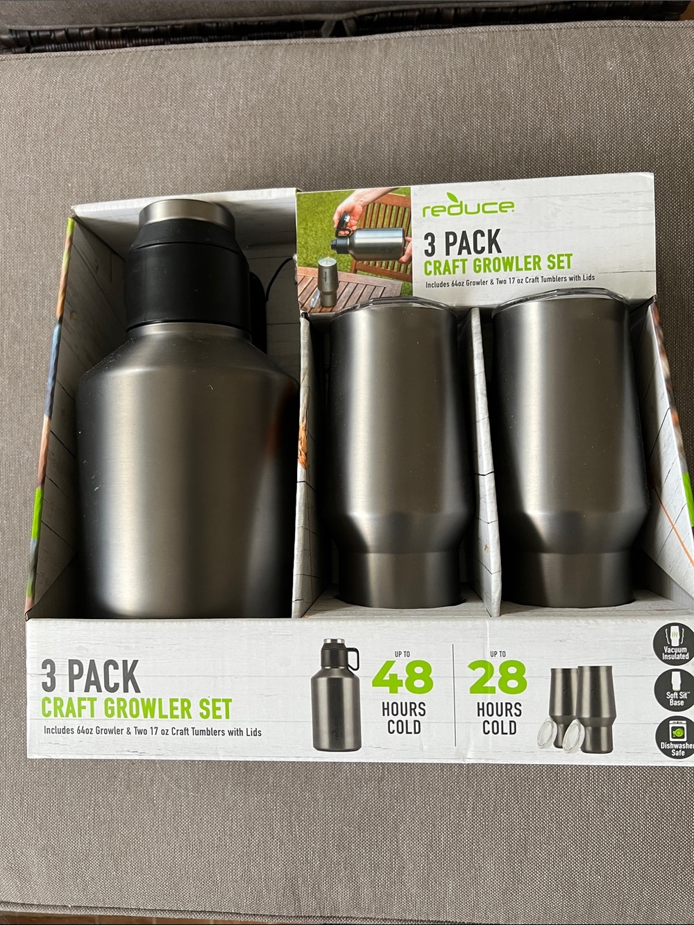 Reduce 3-Pack Metallic Gray Craft Growler Set